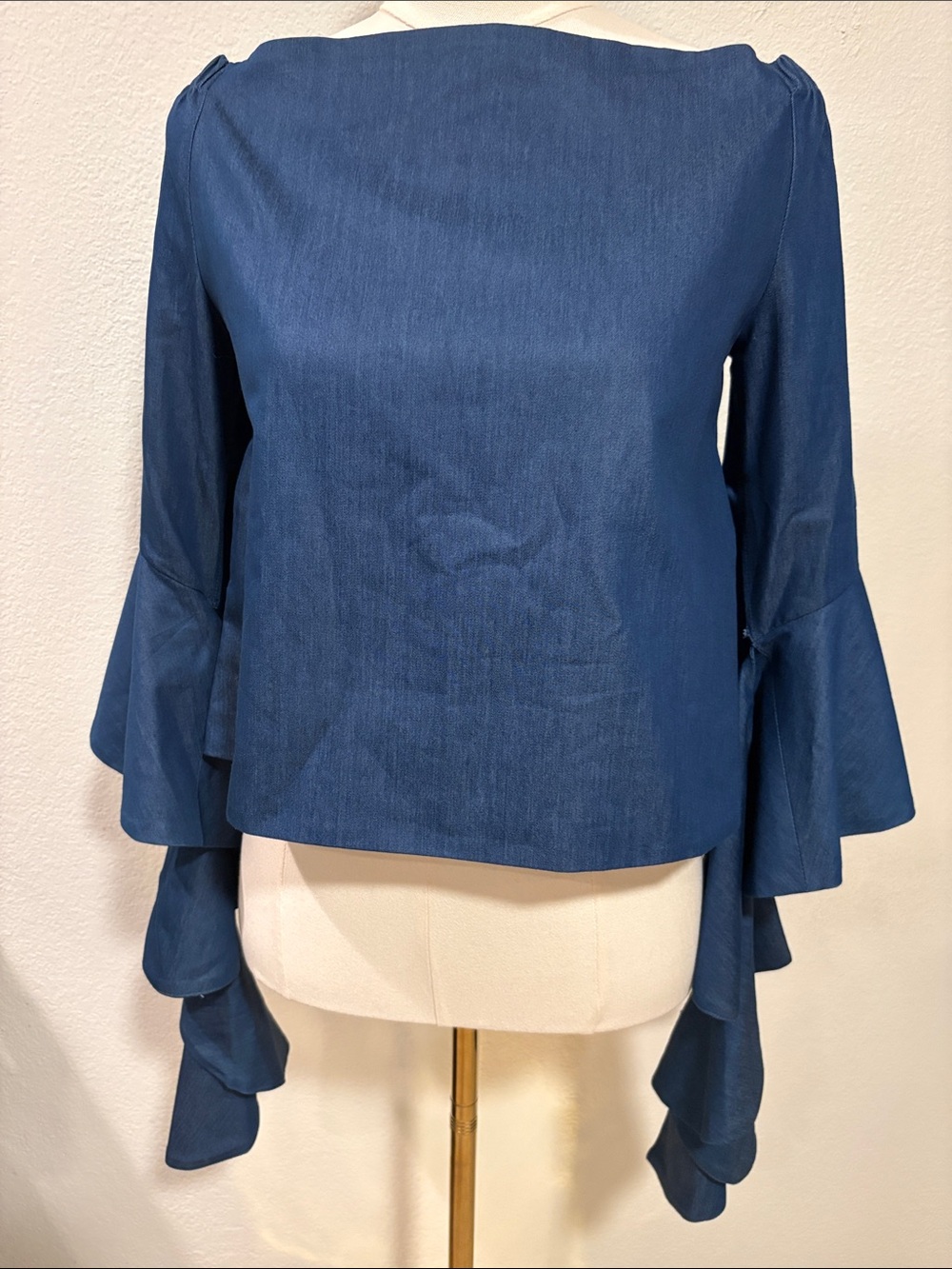 Gracia Navy Blue Ruffle Bell Sleeve Top